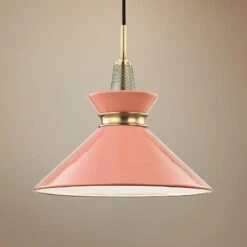 Mitzi Kiki 14" Wide Aged Brass Pendant Light W/ Pink Shade