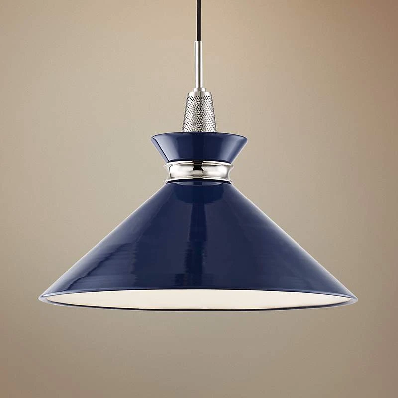Mitzi Kiki 18"W Polished Nickel Pendant Light W/ Navy Shade 1 Mitzi Kiki 18"W Polished Nickel Pendant Light W/ Navy Shade