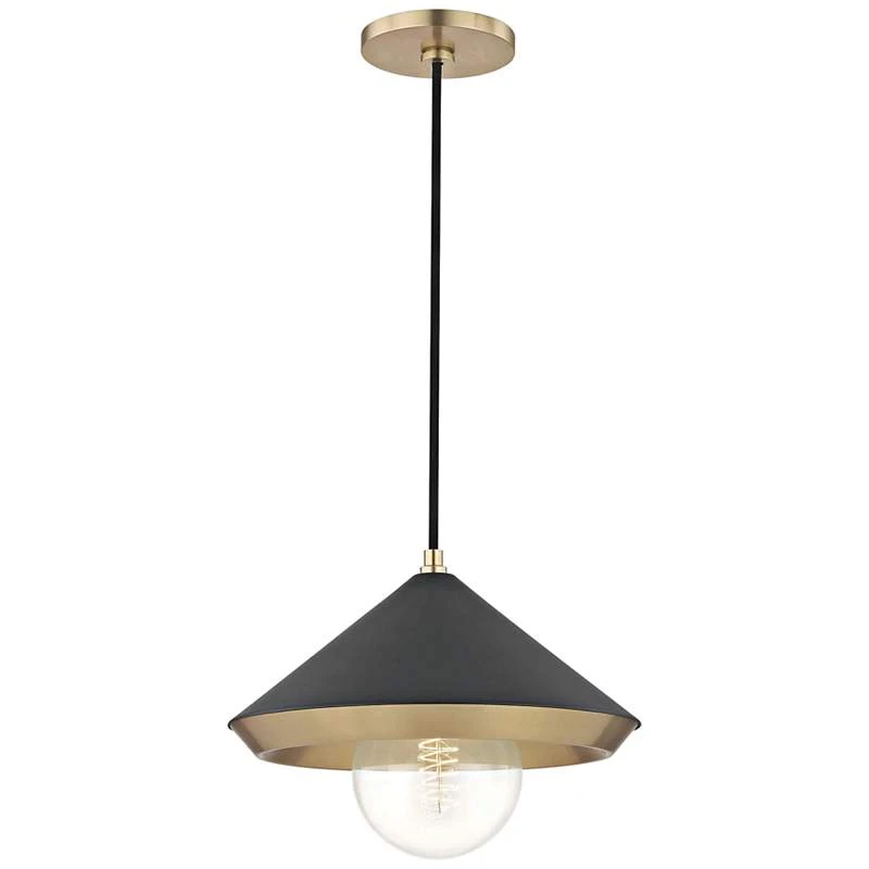 Mitzi Marnie 12 1/2"W Aged Brass Mini Pendant W/ Black Shade 2 Mitzi Marnie 12 1/2"W Aged Brass Mini Pendant W/ Black Shade - Image 2