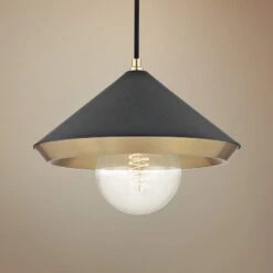 Mitzi Marnie 12 1/2"W Aged Brass Mini Pendant W/ Black Shade