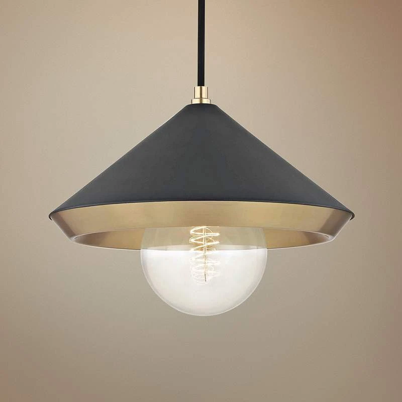 Mitzi Marnie 12 1/2"W Aged Brass Mini Pendant W/ Black Shade 1 Mitzi Marnie 12 1/2"W Aged Brass Mini Pendant W/ Black Shade