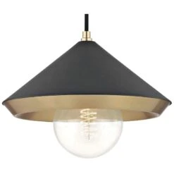 Mitzi Marnie 12 1/2"W Aged Brass Mini Pendant W/ Black Shade 6 Mitzi Marnie 12 1/2"W Aged Brass Mini Pendant W/ Black Shade -Modern Lamp Shop mitzi marnie 12 and one half inchw aged brass mini pendant w black shade 47f10views1