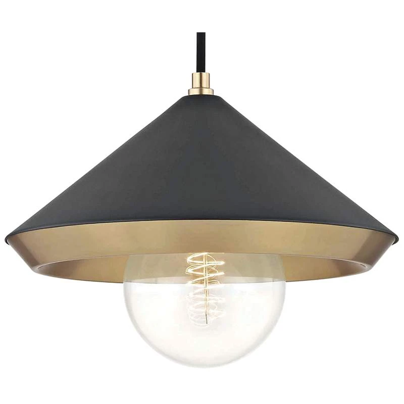 Mitzi Marnie 12 1/2"W Aged Brass Mini Pendant W/ Black Shade 3 Mitzi Marnie 12 1/2"W Aged Brass Mini Pendant W/ Black Shade - Image 3