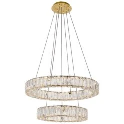 Monroe 23 1/2" Wide Gold And Crystal 2-Tier LED Chandelier -Modern Lamp Shop monroe 23 and one half inch wide gold and crystal 2 tier led chandelier 78k64views1