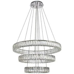 Monroe 31 1/2" Wide Chrome 3-Ring LED Chip Pendant