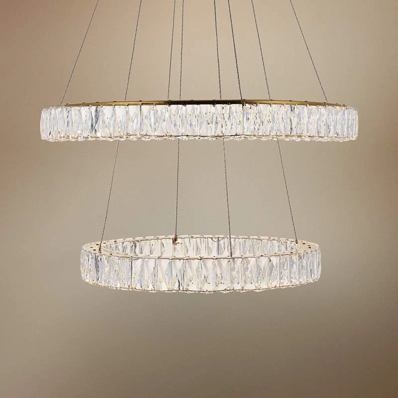 Monroe 31 1/2" Wide Gold And Crystal 2-Tier LED Chandelier 1 Monroe 31 1/2" Wide Gold And Crystal 2-Tier LED Chandelier