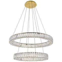 Monroe 31 1/2" Wide Gold And Crystal 2-Tier LED Chandelier 8 Monroe 31 1/2" Wide Gold And Crystal 2-Tier LED Chandelier -Modern Lamp Shop monroe 31 and one half inch wide gold and crystal 2 tier led chandelier 78k71views1