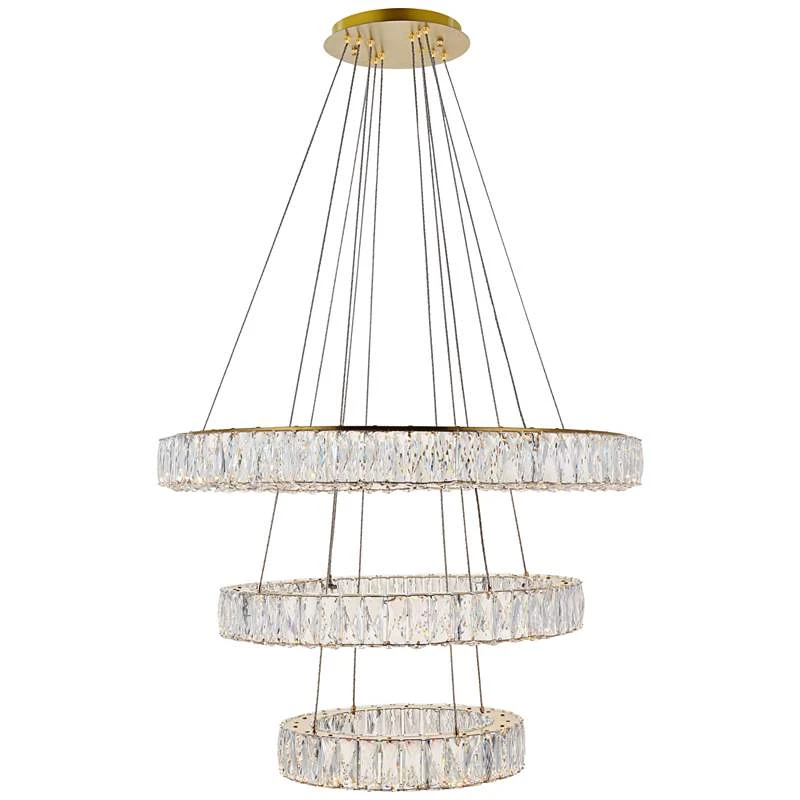 Monroe 31 1/2" Wide Gold And Crystal 3-Tier LED Chandelier 2 Monroe 31 1/2" Wide Gold And Crystal 3-Tier LED Chandelier - Image 2