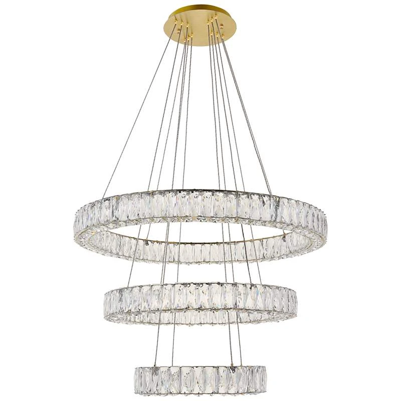 Monroe 31 1/2" Wide Gold And Crystal 3-Tier LED Chandelier 3 Monroe 31 1/2" Wide Gold And Crystal 3-Tier LED Chandelier - Image 3