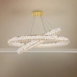 Monroe 41" Wide Gold And Crystal 2-Tier Oval LED Chandelier