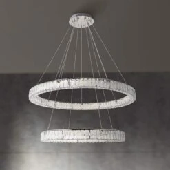 Monroe 42" Wide Chrome And Crystal 2-Tier LED Chandelier