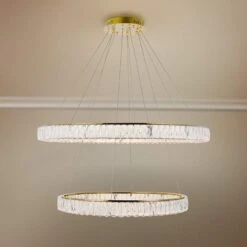 Monroe 42" Wide Gold And Crystal 2-Tier LED Ring Chandelier