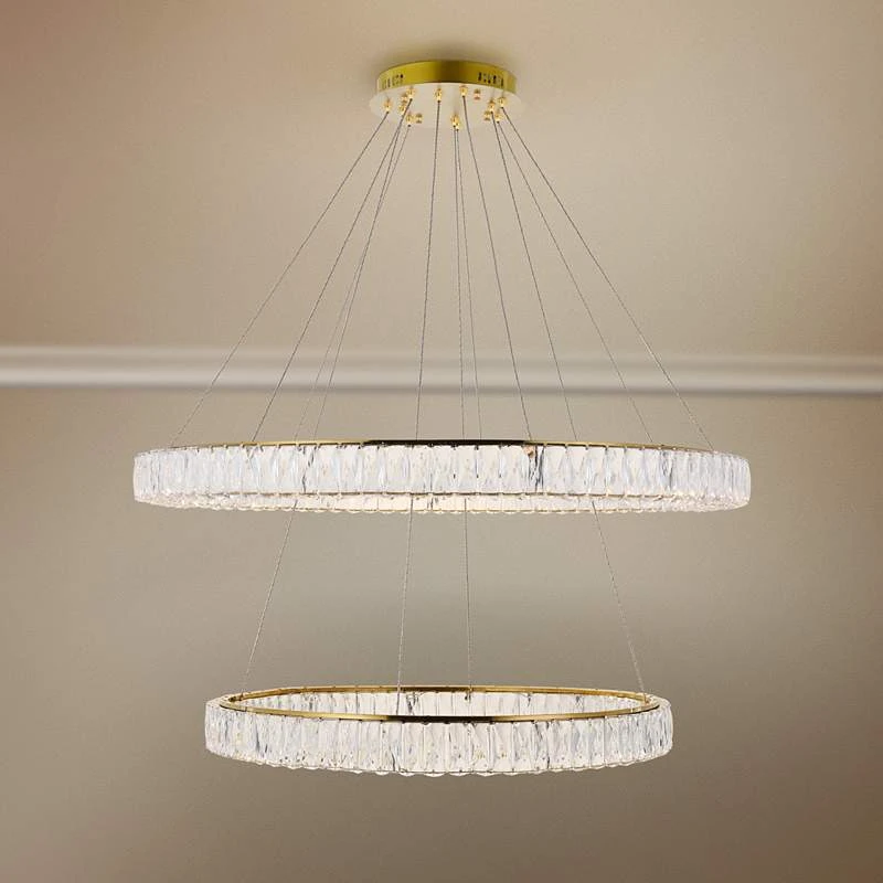 Monroe 42" Wide Gold And Crystal 2-Tier LED Ring Chandelier 1 Monroe 42" Wide Gold And Crystal 2-Tier LED Ring Chandelier