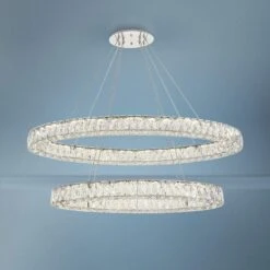 Monroe 48" Wide Chrome And Crystal 2-Tier Oval LED Chandelier