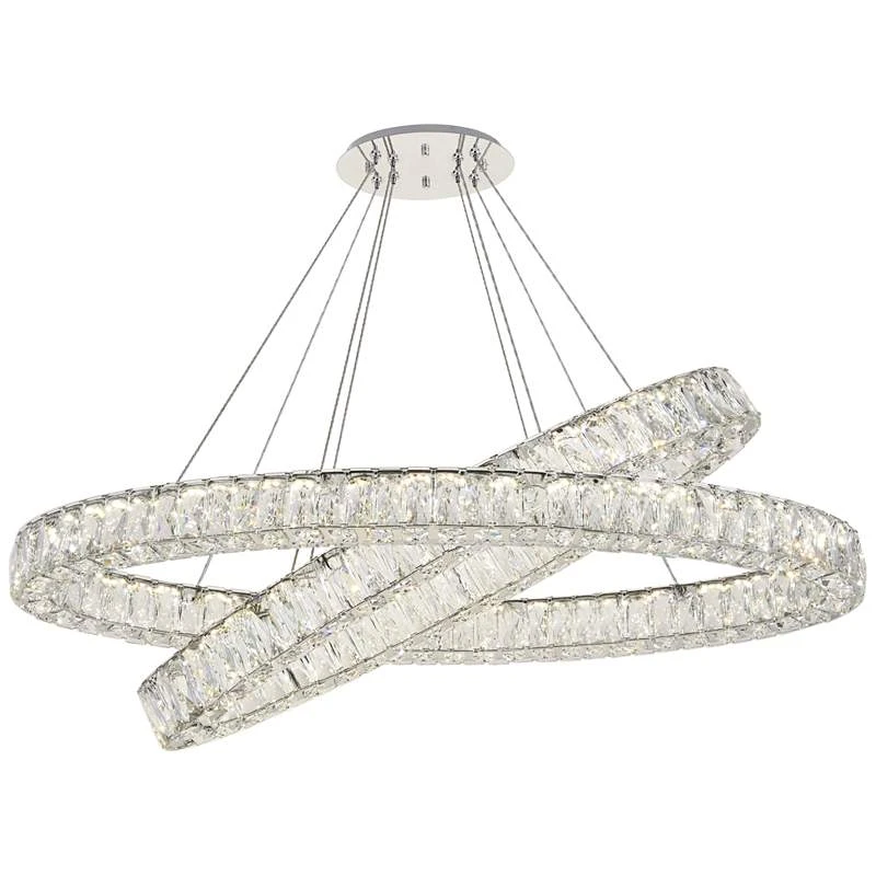 Monroe 48" Wide Chrome And Crystal 2-Tier Oval LED Chandelier 3 Monroe 48" Wide Chrome And Crystal 2-Tier Oval LED Chandelier - Image 3