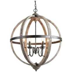 Navejo 27" Wide Antique Wood 6-Light Globe Chandelier