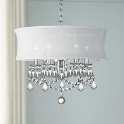 New Castle 20" Wide Brushed Nickel And Crystal Chandelier With Shade