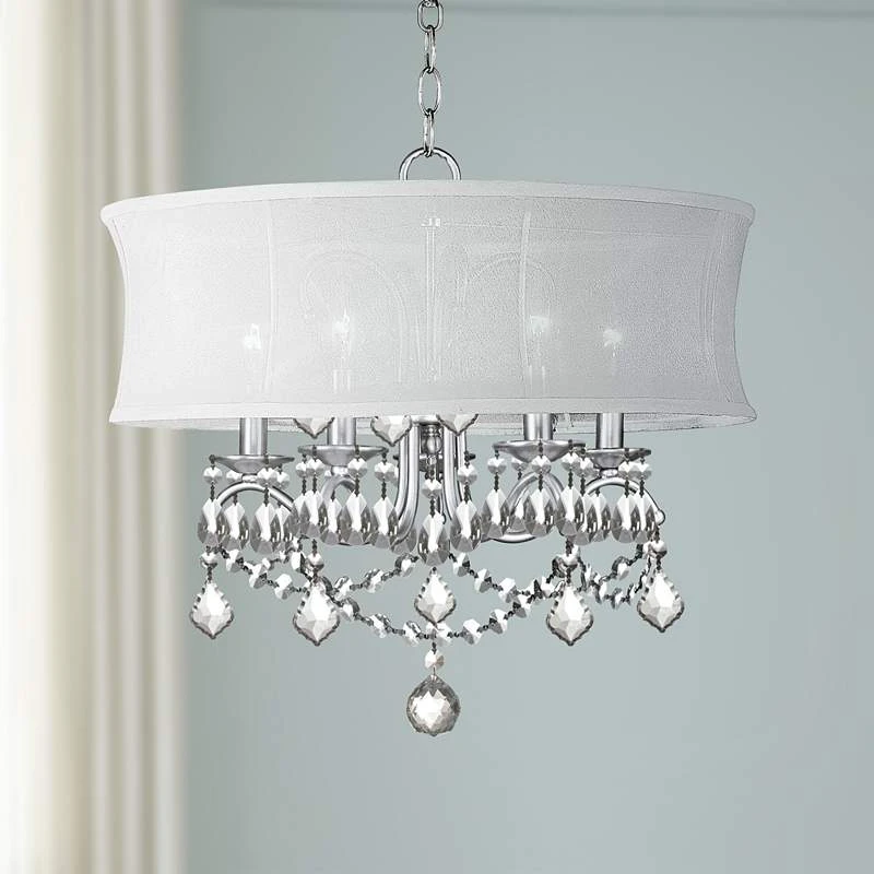 New Castle 20" Wide Brushed Nickel And Crystal Chandelier With Shade 1 New Castle 20" Wide Brushed Nickel And Crystal Chandelier With Shade