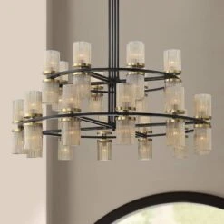Palais 48" Wide Black Amber Glass 40-Light 2-Tier Chandelier