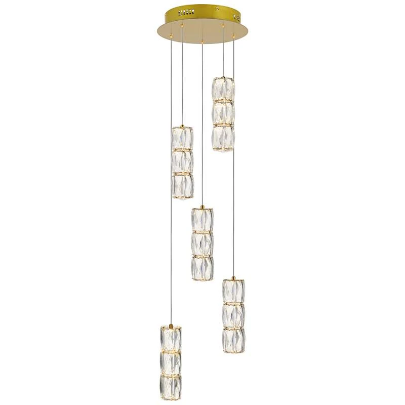 Polaris 12" Wide Gold And Crystal LED Multi Light Pendant 2 Polaris 12" Wide Gold And Crystal LED Multi Light Pendant - Image 2