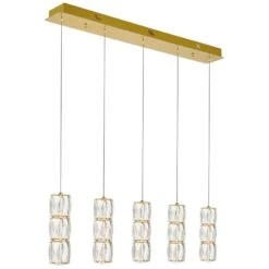 Polaris 36" Wide Gold Crystal LED Linear Multi Light Pendant 8 Polaris 36" Wide Gold Crystal LED Linear Multi Light Pendant -Modern Lamp Shop polaris 36 inch wide gold crystal led linear multi light pendant 77h89views1