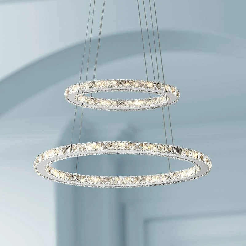 Possini Euro Glenna 23 3/4" Wide Chrome 2-Ring LED Pendant Light 1 Possini Euro Glenna 23 3/4" Wide Chrome 2-Ring LED Pendant Light