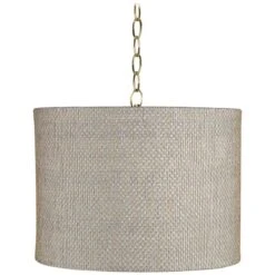 Possini Euro Gray And Gold 15" Wide Antique Brass Shaded Pendant Light