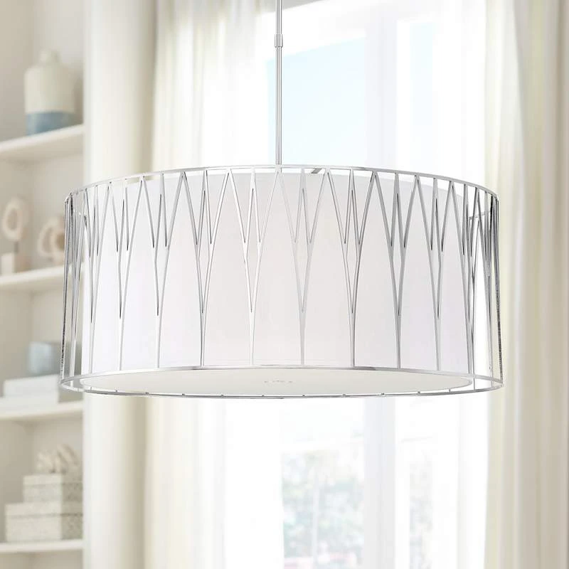 Regal Terrace 32"W Polished Nickel LED Drum Pendant Light 1 Regal Terrace 32"W Polished Nickel LED Drum Pendant Light