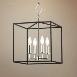 Richie 13" Wide Polished Nickel And Black 4-Light Pendant