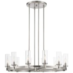 Stiffel Aron 36" Nickel 12-Light Wagon Wheel Ring Chandelier -Modern Lamp Shop stiffel aron 36 inch nickel 12 light wagon wheel ring chandelier 88h35views4