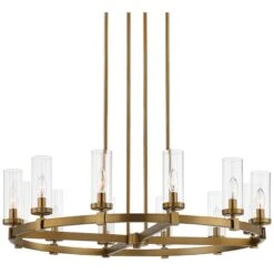 Stiffel Aron 36" Wide Brass 12-Light Wagon Wheel Chandelier 8 Stiffel Aron 36" Wide Brass 12-Light Wagon Wheel Chandelier -Modern Lamp Shop stiffel aron 36 inch wide brass 12 light wagon wheel chandelier 88h33