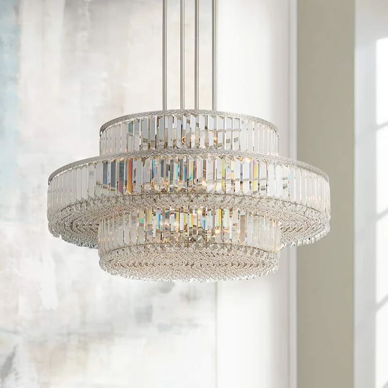 Stiffel Ella 32 1/2"Wide Nickel Crystal 16-Light Three-Tier Pendant 1 Stiffel Ella 32 1/2"Wide Nickel Crystal 16-Light Three-Tier Pendant