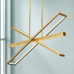 Tangent 36" Wide Lacquered Brass 4-Light LED Pendant Light