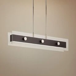 Tig 34" Wide Walnut Wood LED Kitchen Island Light Chandelier