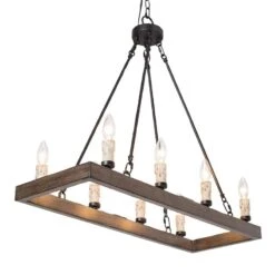 Tolon 29"W Faux Wood Grain Bronze 8-Light Island Chandelier
