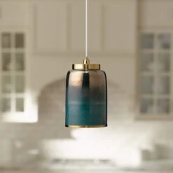 Vapor 8 1/2" Wide Aqua Metallic Glass Medium Mini Pendant