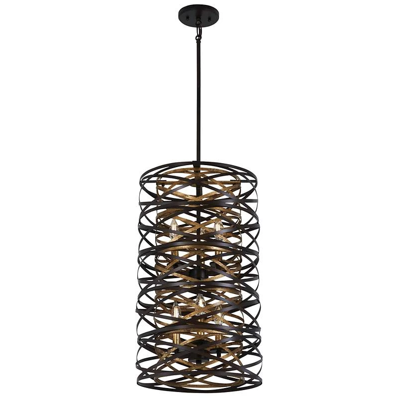 Vortic Flow 14"W Dark Bronze And Mosaic Gold 6-Light Pendant 2 Vortic Flow 14"W Dark Bronze And Mosaic Gold 6-Light Pendant - Image 2