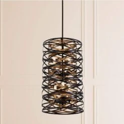 Vortic Flow 14"W Dark Bronze And Mosaic Gold 6-Light Pendant