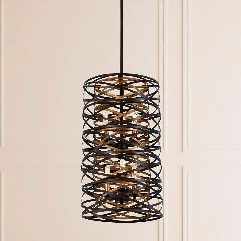 Vortic Flow 14"W Dark Bronze And Mosaic Gold 6-Light Pendant 1 Vortic Flow 14"W Dark Bronze And Mosaic Gold 6-Light Pendant