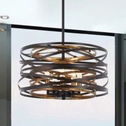 Vortic Flow 16"W Dark Bronze And Mosaic Gold 5-Light Pendant