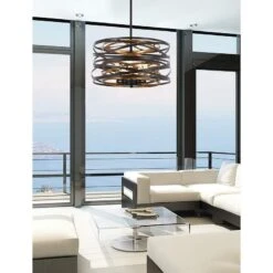 Vortic Flow 16"W Dark Bronze And Mosaic Gold 5-Light Pendant -Modern Lamp Shop vortic flow 16 inchw dark bronze and mosaic gold 5 light pendant 55v59views1